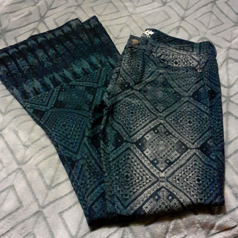 Diamond pattern print Jeans Flare leg